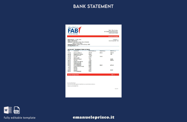 modello word di estratto conto bancario di Abu Dhabi in stile verificato degli E